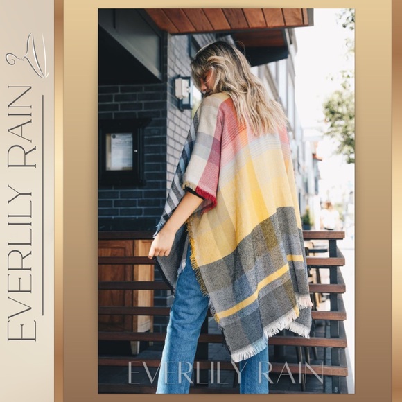 CLEARANCE! LAST 1 Colorful Plaid Wrap Style Poncho - Picture 8 of 12